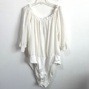 City Chic Bodysuit White L Size 20‎ Off Shoulder Sweet Kiss Summer Top Beach NEW